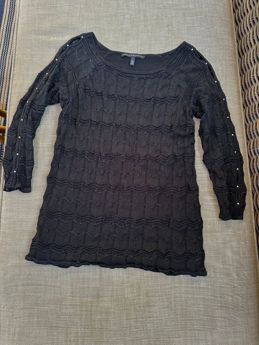 White House Black Market Pullover Knit Sweater Studded Peek-A-Boo Sleeves Size L - Picture 3 of 8